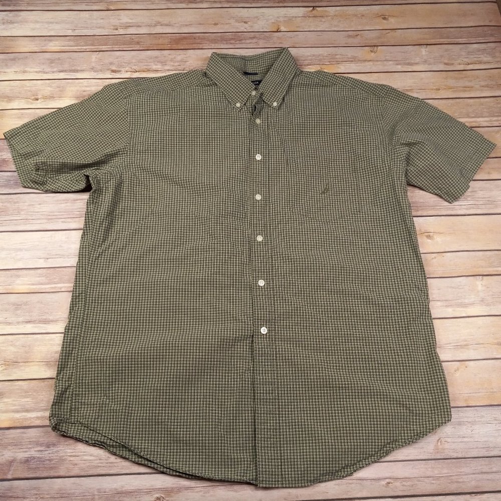 Nautica XL Green Tan Plaid Short Sleeve Button Front Shirt
